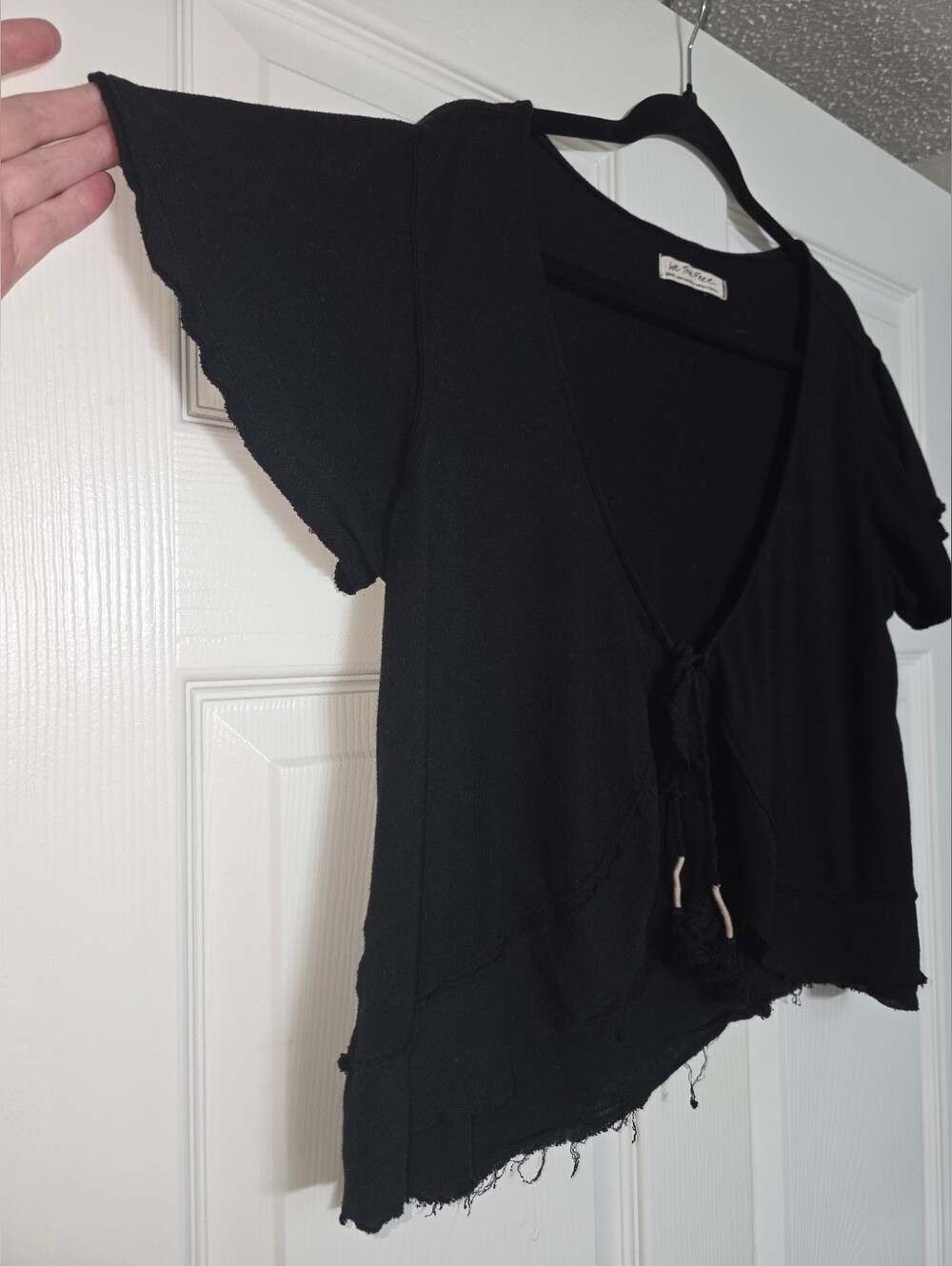 Free People / We The Free Split Tie Front Oversized Black Top Size S